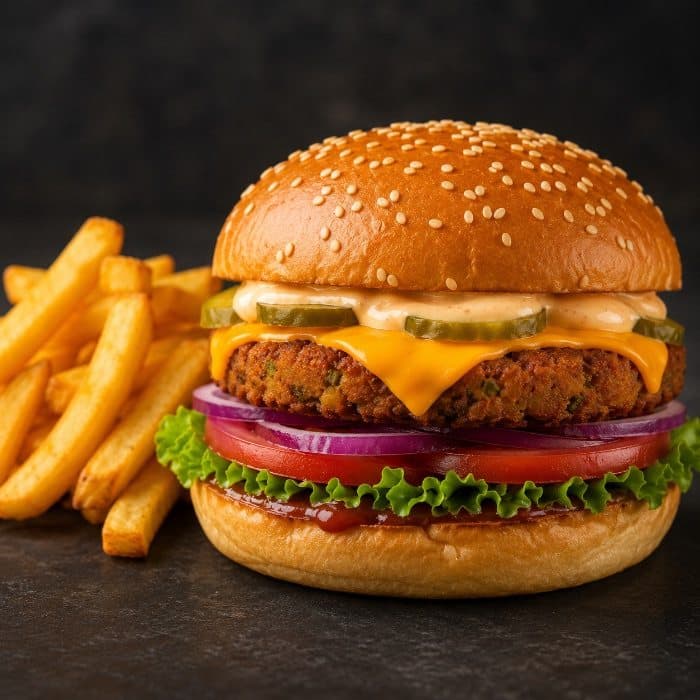 Cheese burger with chips